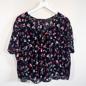 Madewell black short sleeve floral blouse